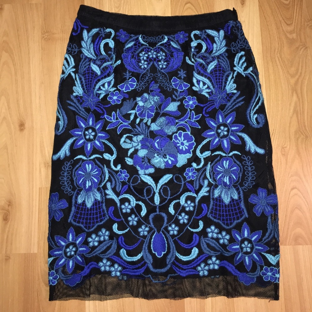 Nwot Anthro Yoana Baraschi Embroidered Lotus Skirt